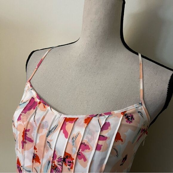 Banana Republic Pintuck White Pink Floral Spaghetti Straps Cross Midi Dress - Picture 4 of 16